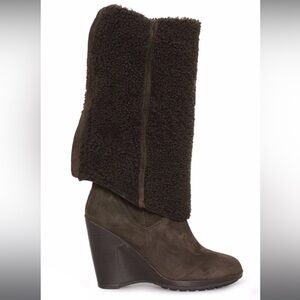 UGG Collection Fiorentina Espresso Over Knee Sheepskin Wedge Boot US 8